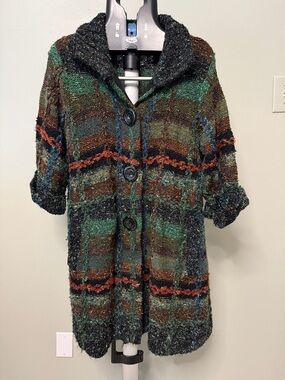 Plaid Textured Button-Front Cardigan in Green Multi